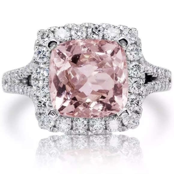 *NEW 5 ct Pink Topaz Diamond Halo Engagement Ring - Picture 1 of 5